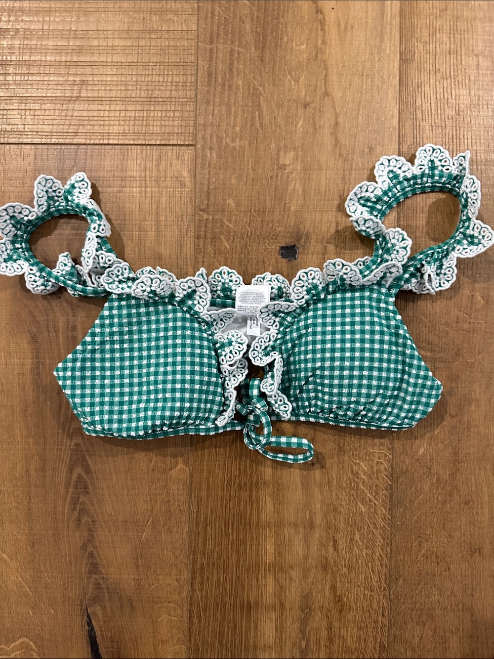 J Crew Womens Green Gingham Ruffle Two-Piece High Waisted Swim Set Size Small - Picture 8 of 10